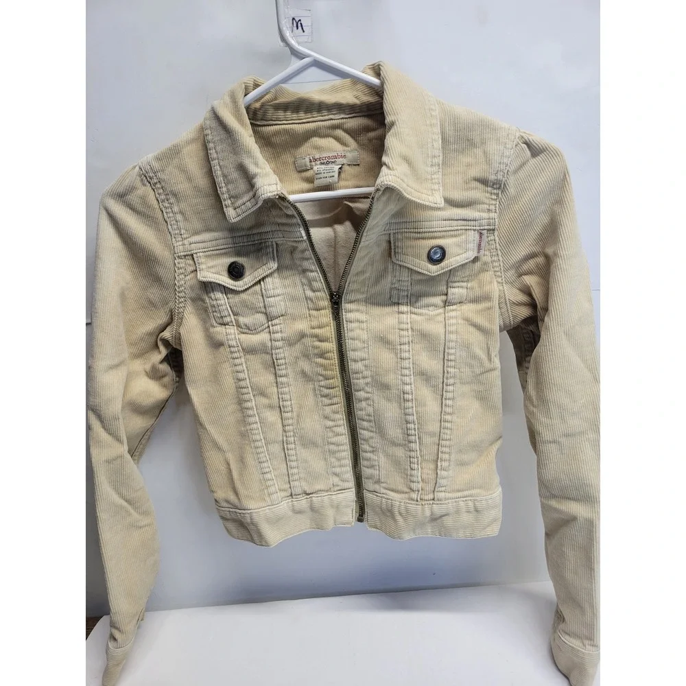 Y2K Abercrombie Fitch Corduroy Trucker Jacket Beige Kids Size M